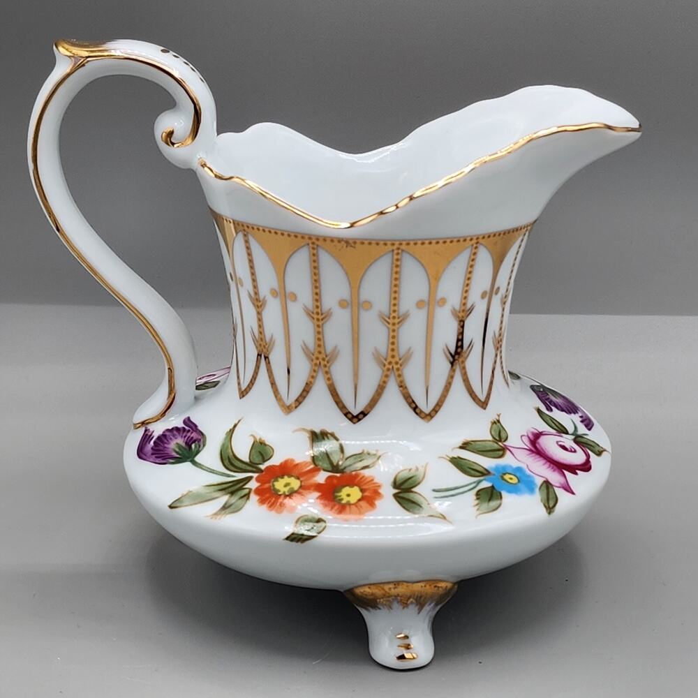 Vintage Royal Danube 5" Creamer Footed Floral Gold Trim Victorian Elegant Dinner